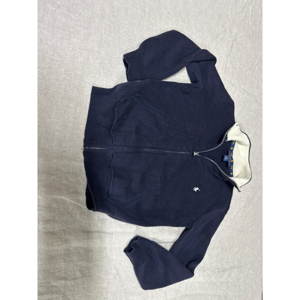 Polo Ralph Lauren Boys Size 5 Navy Blue Full Zip Mock Neck Pony Logo Sweater
